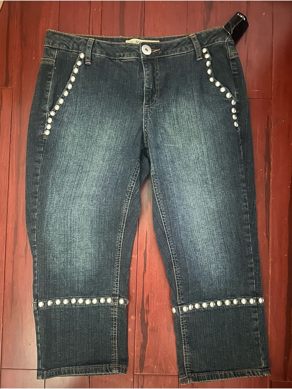 NWT Mixit JCPenney Studded Cropped Capri Jeans Dark Wash Y2K Denim - Size 8